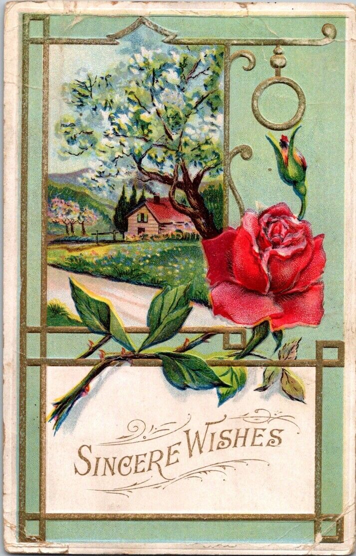 Vintage Postcard Rose Sincere Wishes 1910 US Postage One Cent Posted