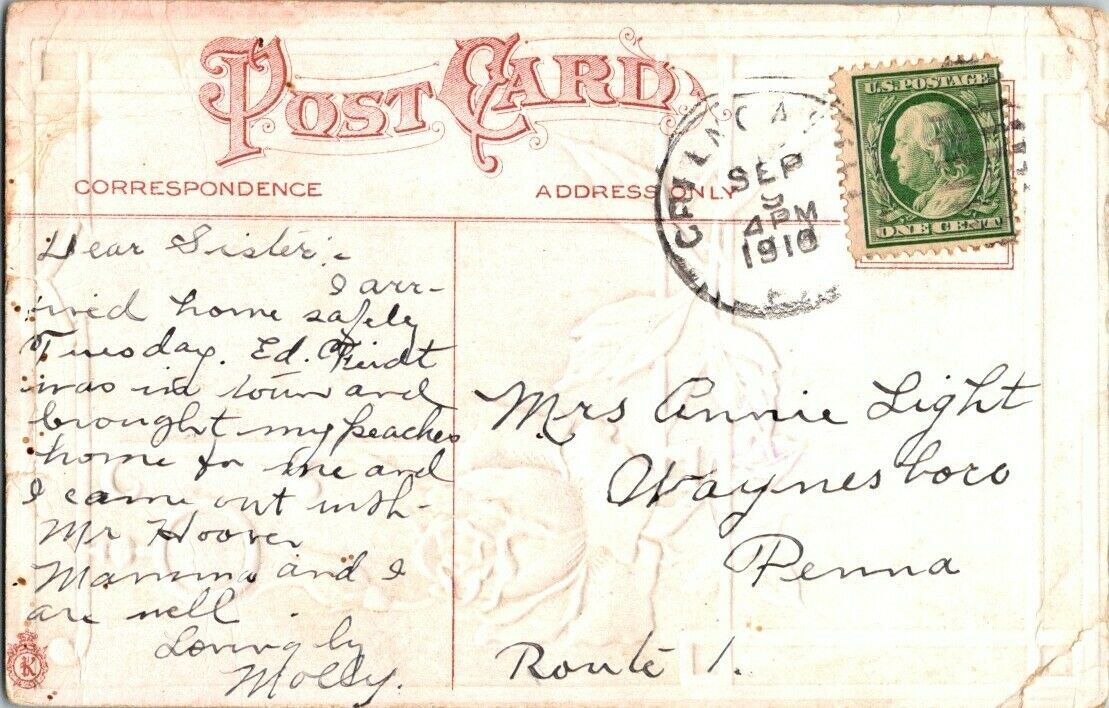 Vintage Postcard Rose Sincere Wishes 1910 US Postage One Cent Posted