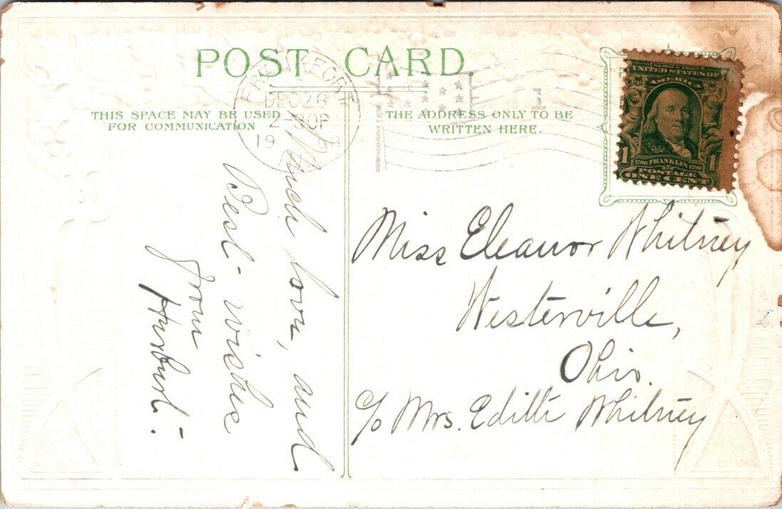 Vintage Postcard Angel A Peaceful Christmas To You 1 Cent Kentucky 1908