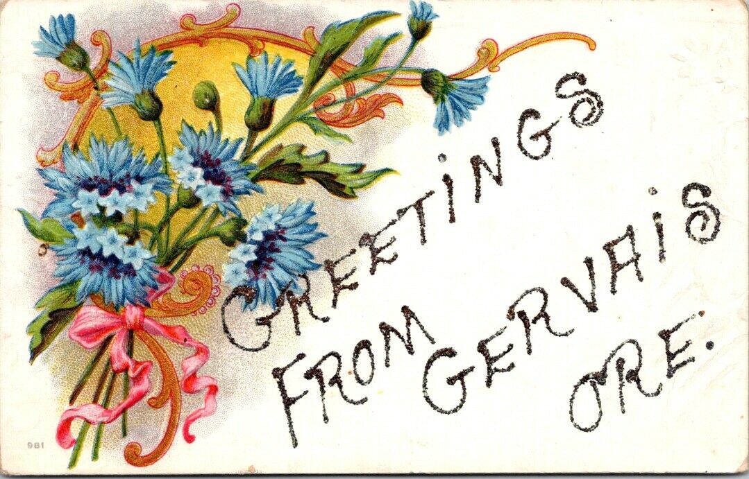 Postcard Vintage Blue Flower Greetings From Gervais Ore 1909