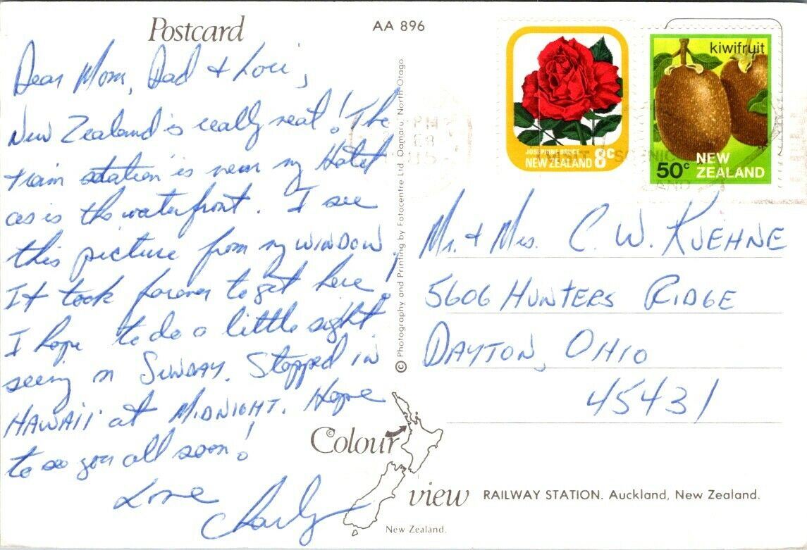 Postcard Vintage Railway Station Oakland New Zealand Postage 50 Cents Posted