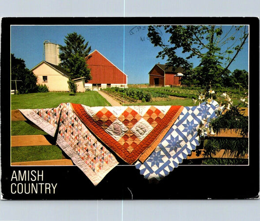 Postcard Greetings From The Amish Country Patch Quilts 1993 US 19 Cents Posted