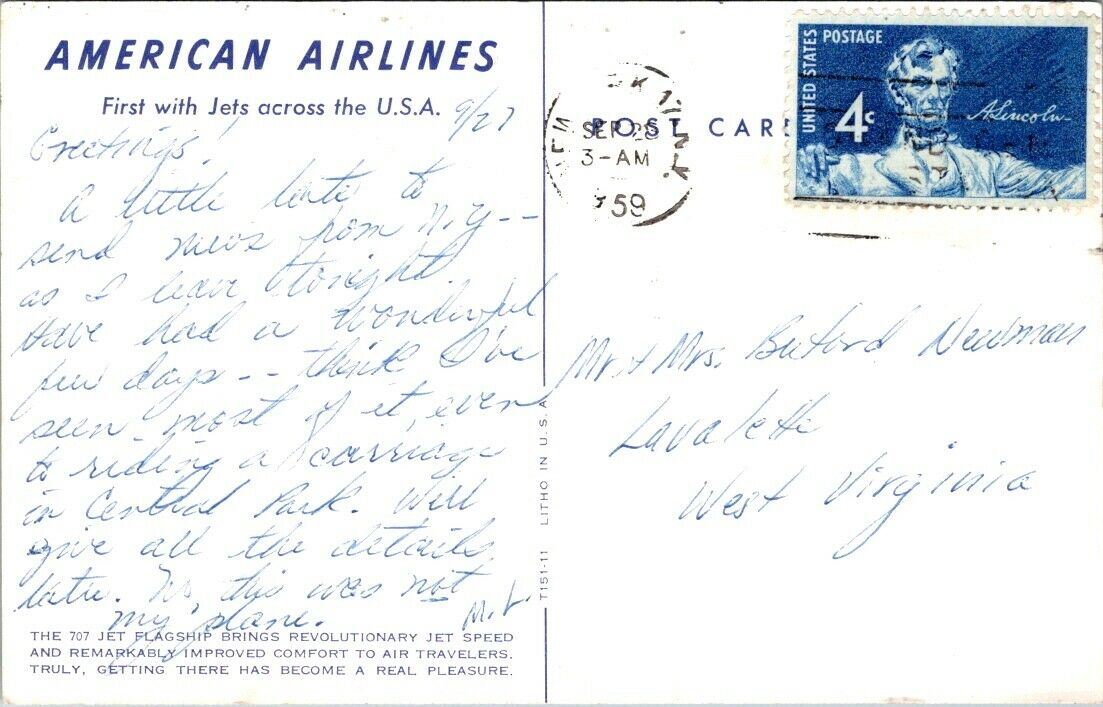 Vintage Postcard First With Jet Flagship Across The USA Postage 4 Cents