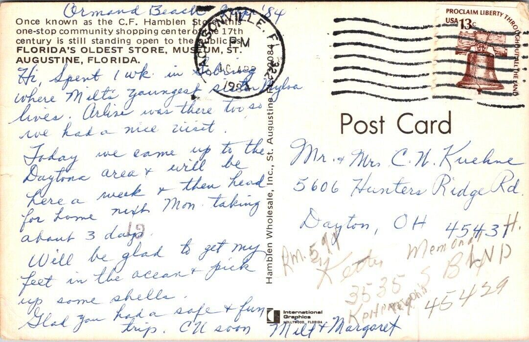 Postcard CF Hamblen Store Florida's Oldest Store Museum St. Augustine Posted