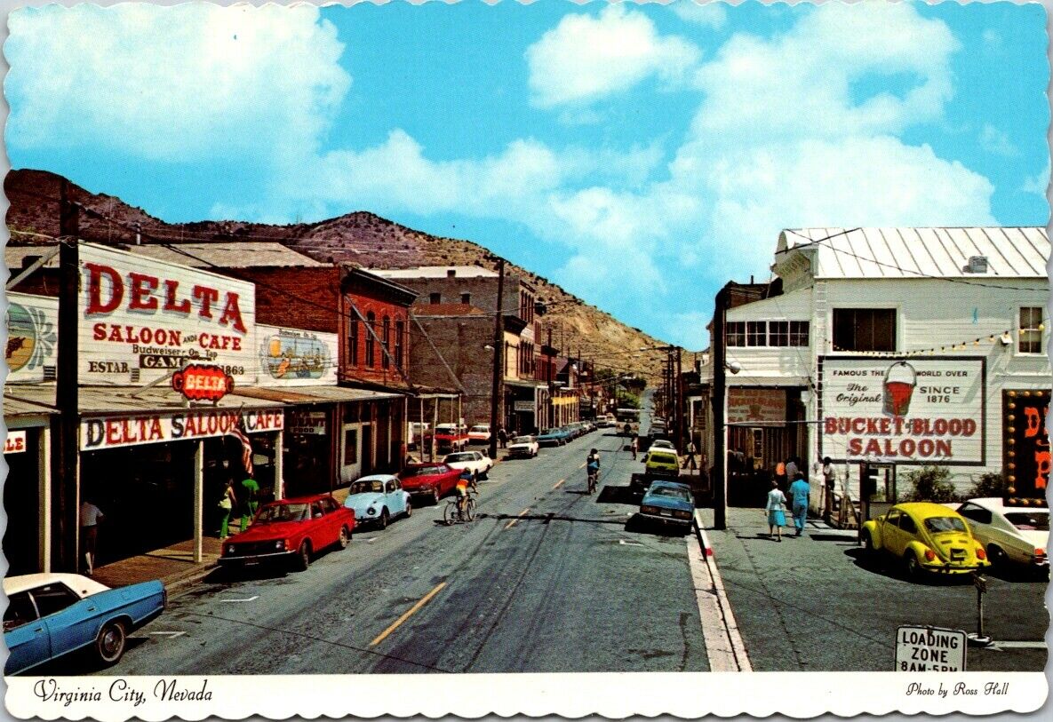 Vintage Postcard Main Streets Virginia City Nevada Saloon Cafe Unposted