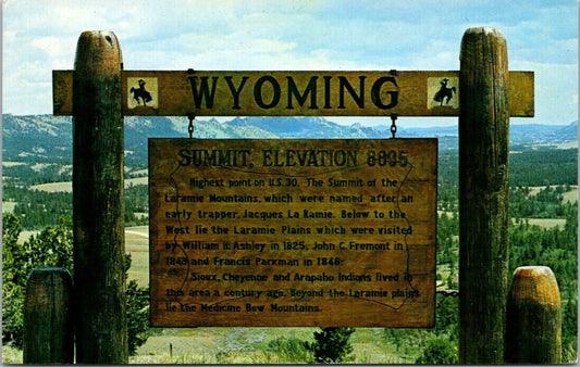 Vintage Postcard Wyoming Marker On Sherman Hill United States Unposted