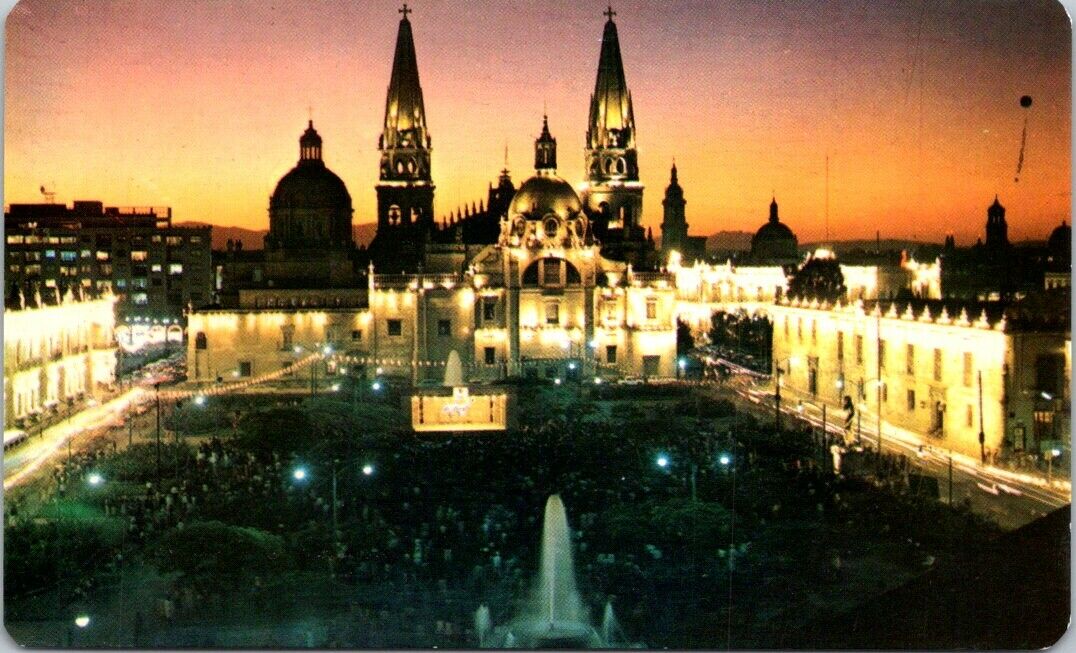 Vintage Postcard Holidays In October Night View Guadalajara Jalisco Mexico