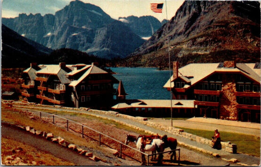 Postcard Vintage Glacier Hotel And Swift Current Lake Montana US 9 Cents Posted