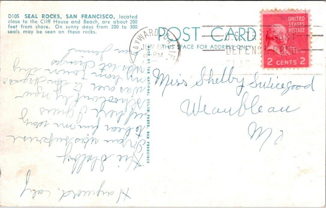 Vintage Postcard Seal Rocks San Francisco Cliff House And Beach Posted 2 Cents