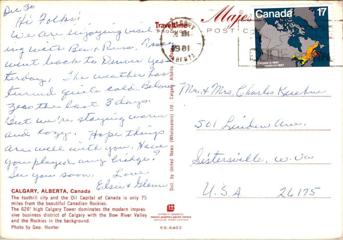 Postcard Vintage 626 High Calgary Tower Alberta Canada Postage 1981