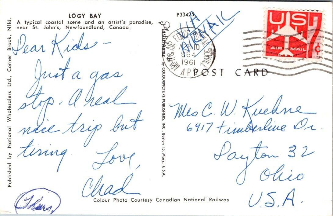 Vintage Postcard Logay Bay Us Airmail Postage 7 Cents