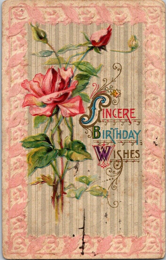 Vintage Postcard Roses Sincere Birthday Wishes Posted 1911