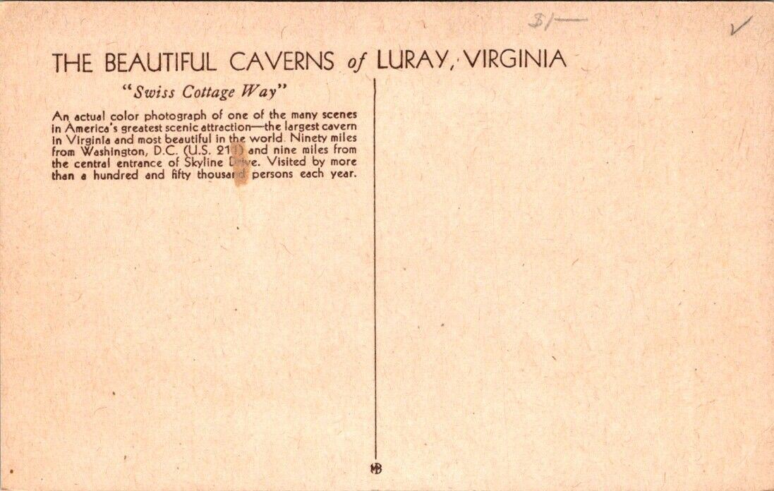 Vintage Postcard Swiss Cottage Way The Beautiful Caverns Of Luray Virginia