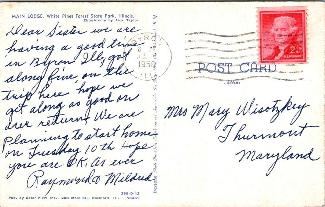 Postcard Vintage Main Lodge White Pines Forest State Park Illinois Posted 1956