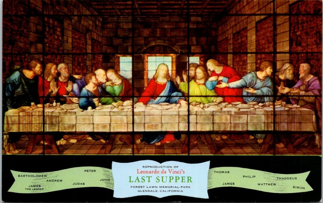 Postcard Vintage The Last Supper Window At Forest Lawn California Unposted