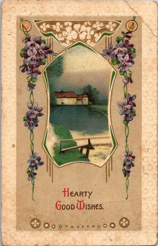 Vintage Postcard Hearty Good Wishes Printed In Germany Unposted