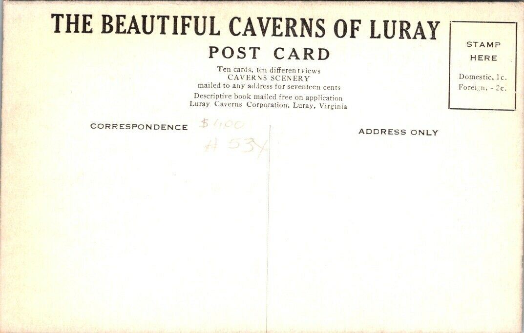 Vintage Postcard Approach To Ball Room Caverns Of Luray Virginia Unposted