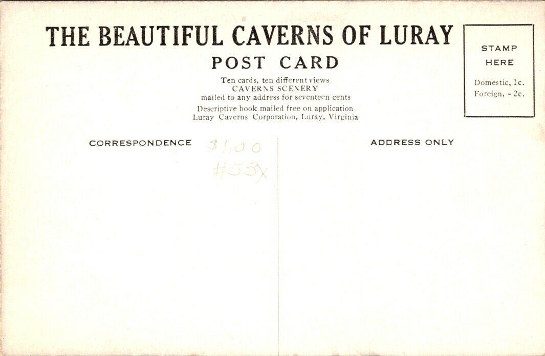 Vintage Postcard Scenery The Fish Market Caverns Of Luray Virginia Unposted