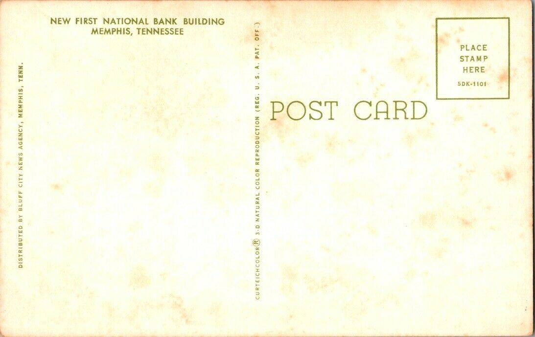 Vintage Postcard New First National Bank Building Memphis Tennessee Unposted