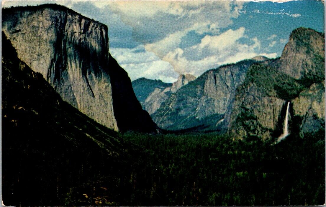 Postcard Yosemite National Park California Valley El Capitan Bridal Veil Fall