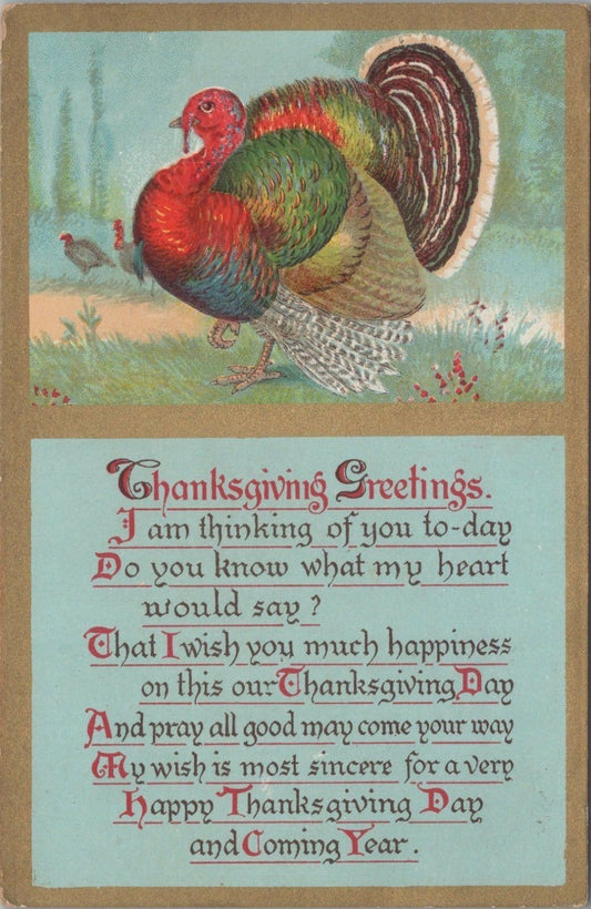 Vintage Thanksgiving Postcard Holiday Day Turkey Unposted