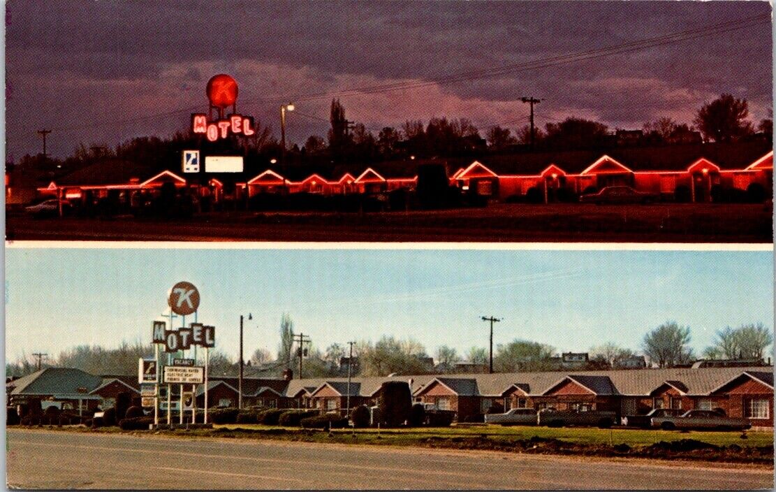 Vintage Postcard Seven K Motel At Day And Night Time Idaho United States