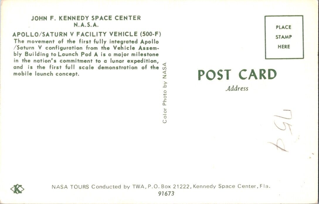 Vintage Postcard Apollo Saturn Facility Vehicle John F Kennedy Space Center NASA