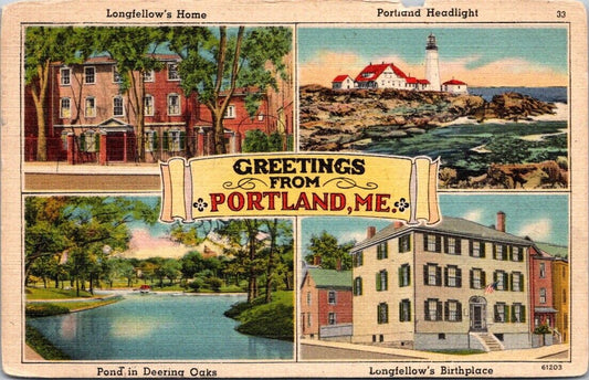 Vintage Postcard Greetings From Portaland Maine United States Posted 1947