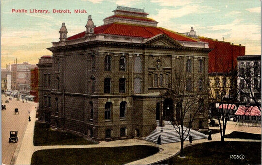 Vintage Postcard The Detroit Public Library Built 1875 United States Unposted