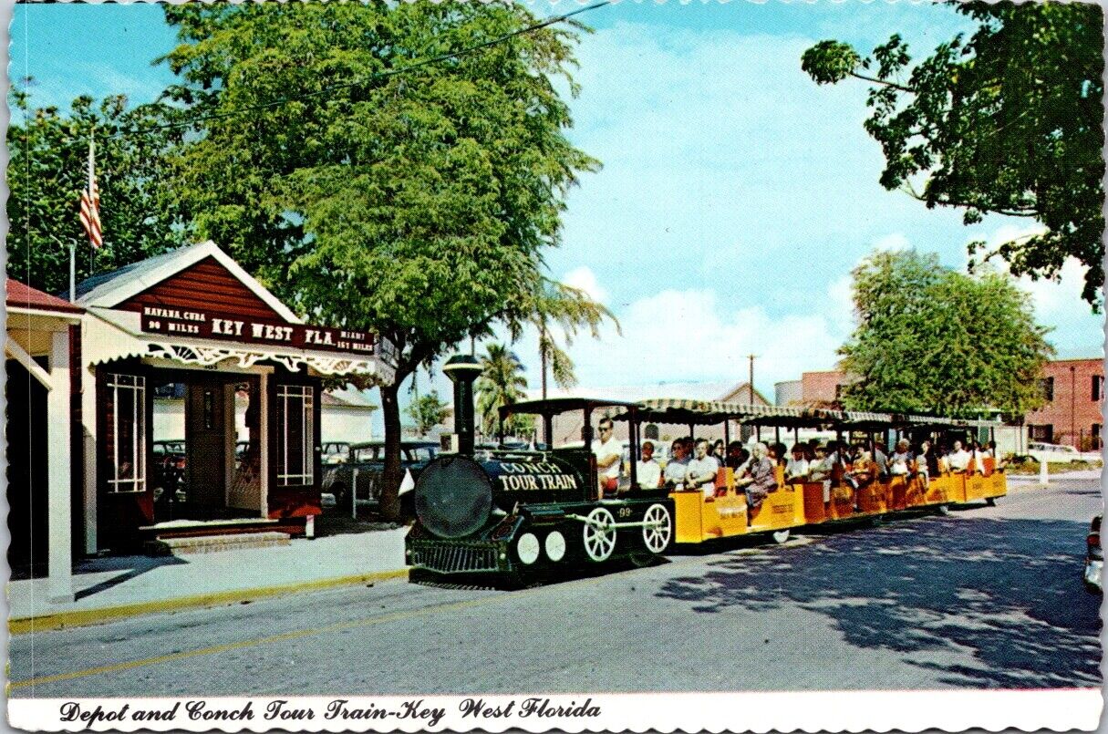 Vintage Postcard Depot And Conch Tour Train Keywest Florida United States