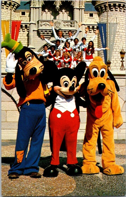 Vintage Postcard Guffy Mickey And Pluto Pose Disney World California Unposted