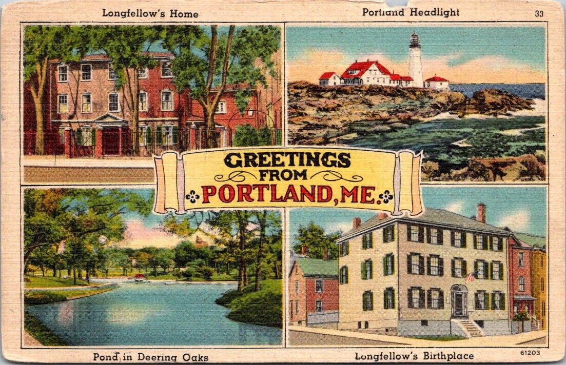 Vintage Postcard Greetings From Portaland Maine United States Posted 1947