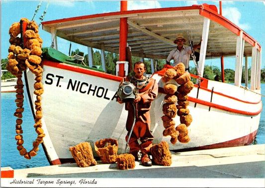 Vintage Postcard Sponge Boat St. Nicholas Tarpon Springs Florida United States