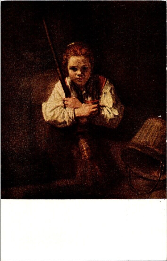 Vintage Postcard A Girl With A Broom By Rembrandt National Gallery Of Art