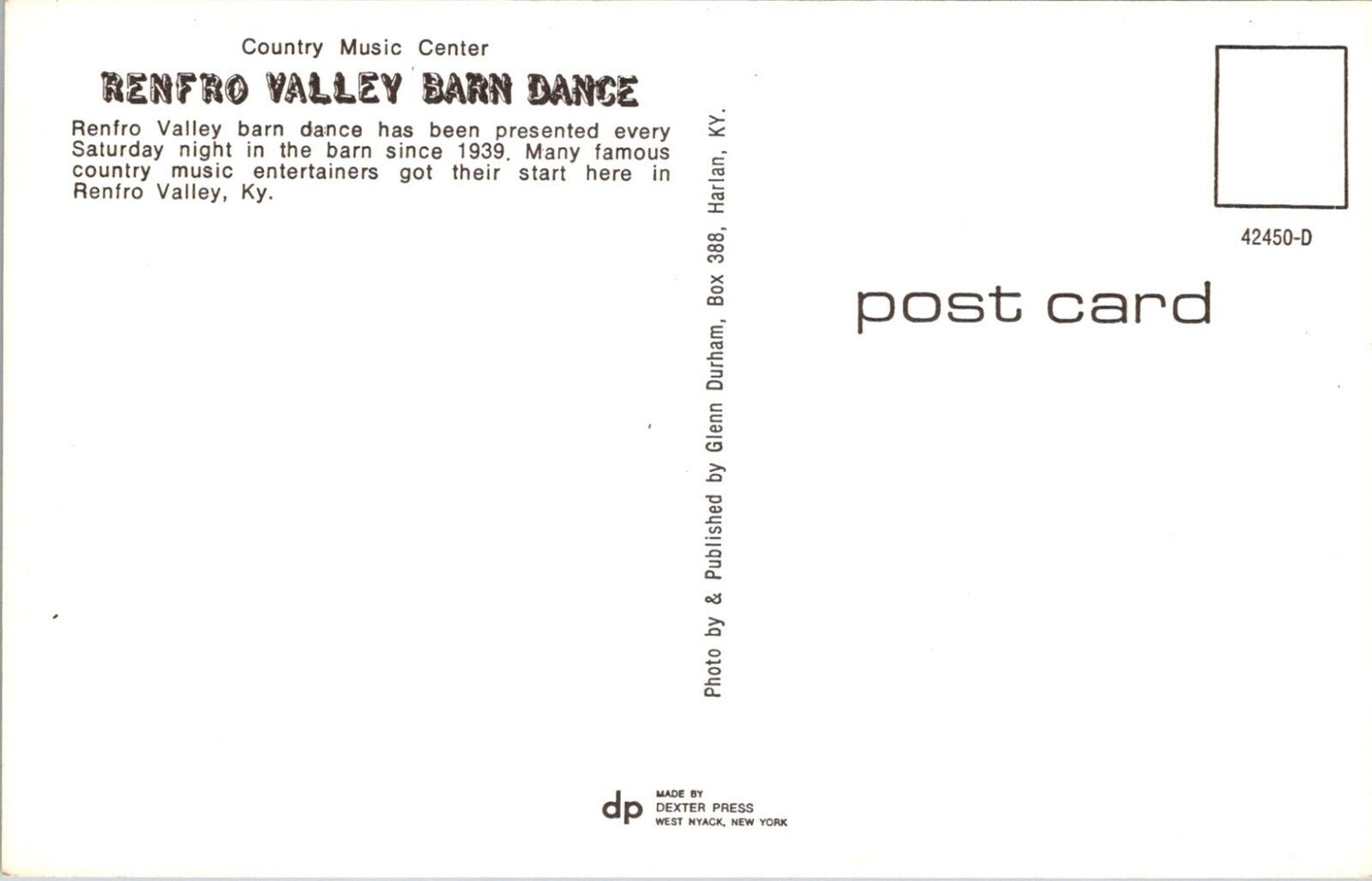 Postcard Renfro Valley Kentucky Barn Dance