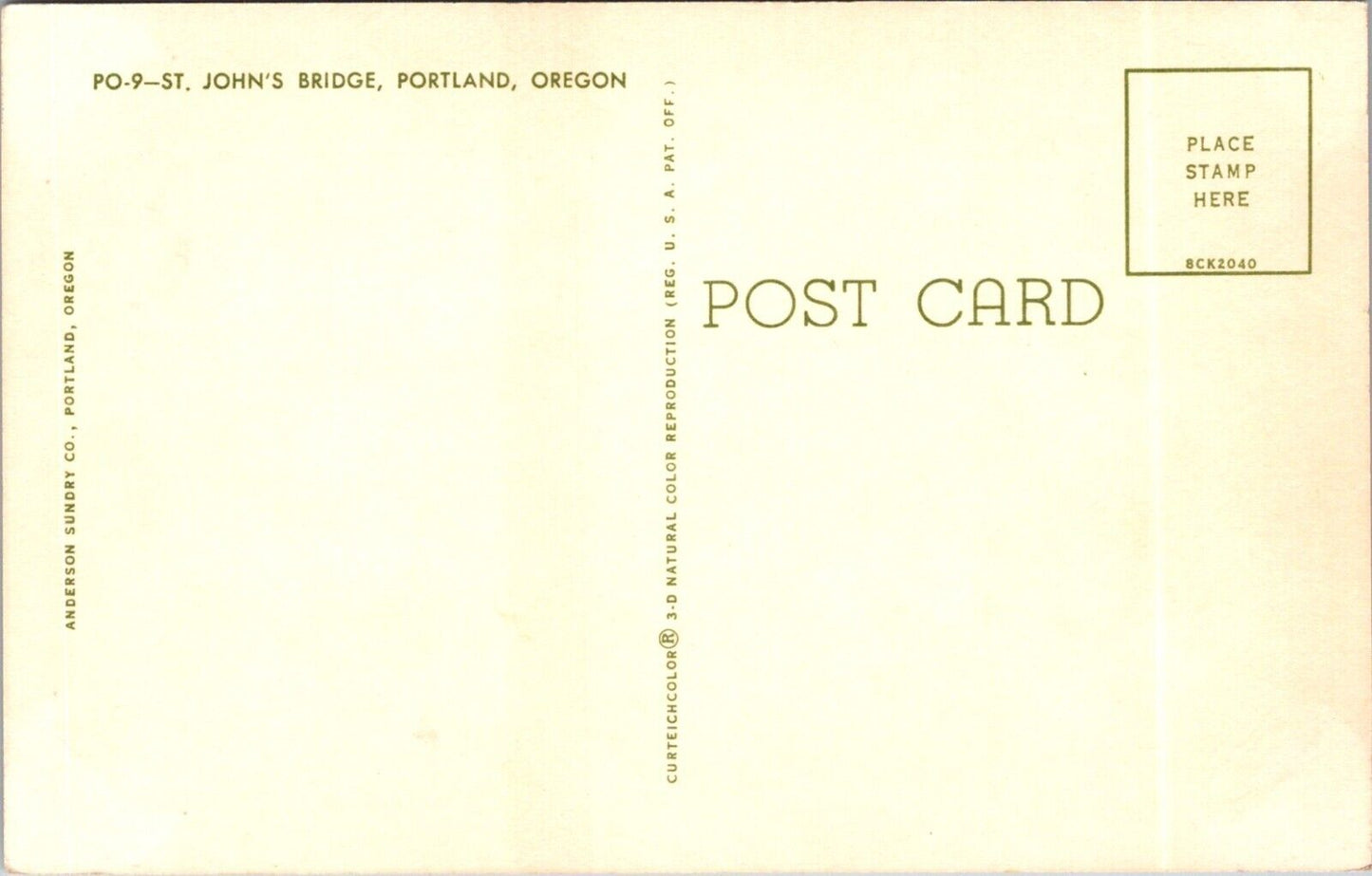 Postcard Portland Oregon St. John's Bridge