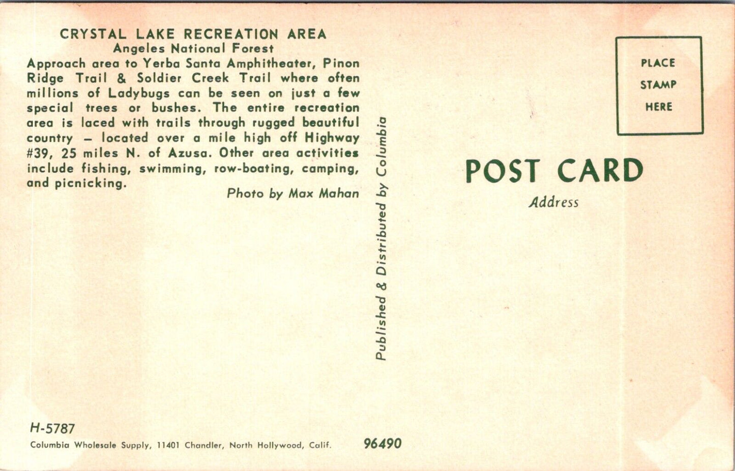 Postcard Crystal Lake Recreational Area Angeles National Forest