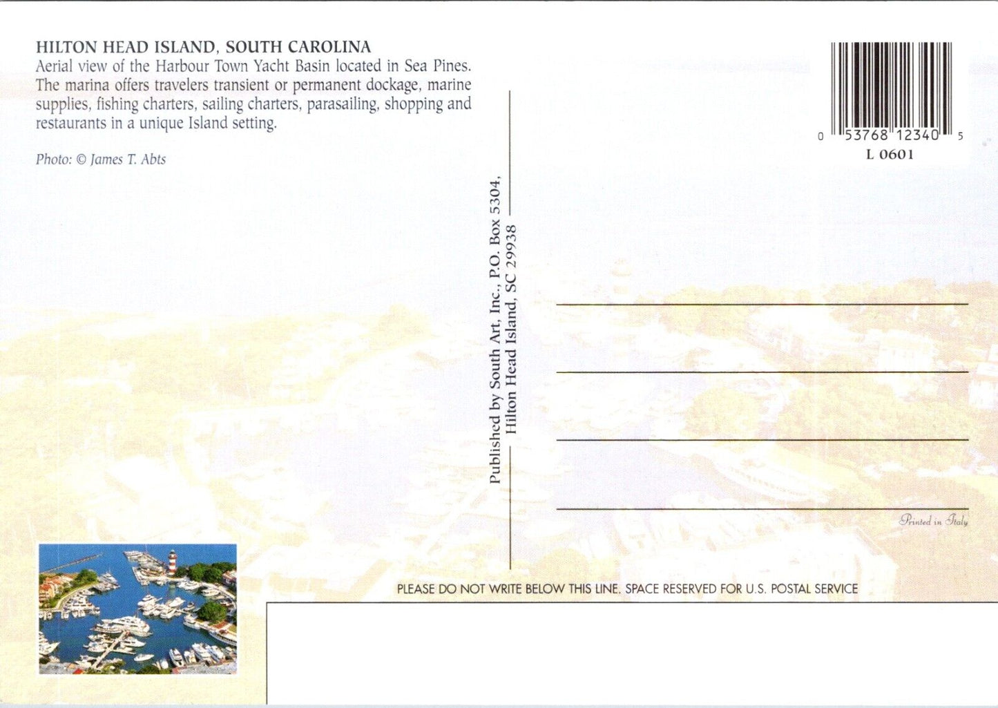 Postcard Post Card Hilton Head Island South Carolina Harbor Town Yacht Basin