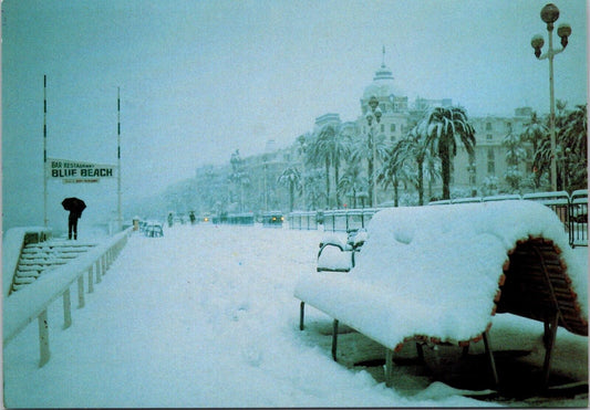 Postcard Post Card French Riviera Beach Snow 1985