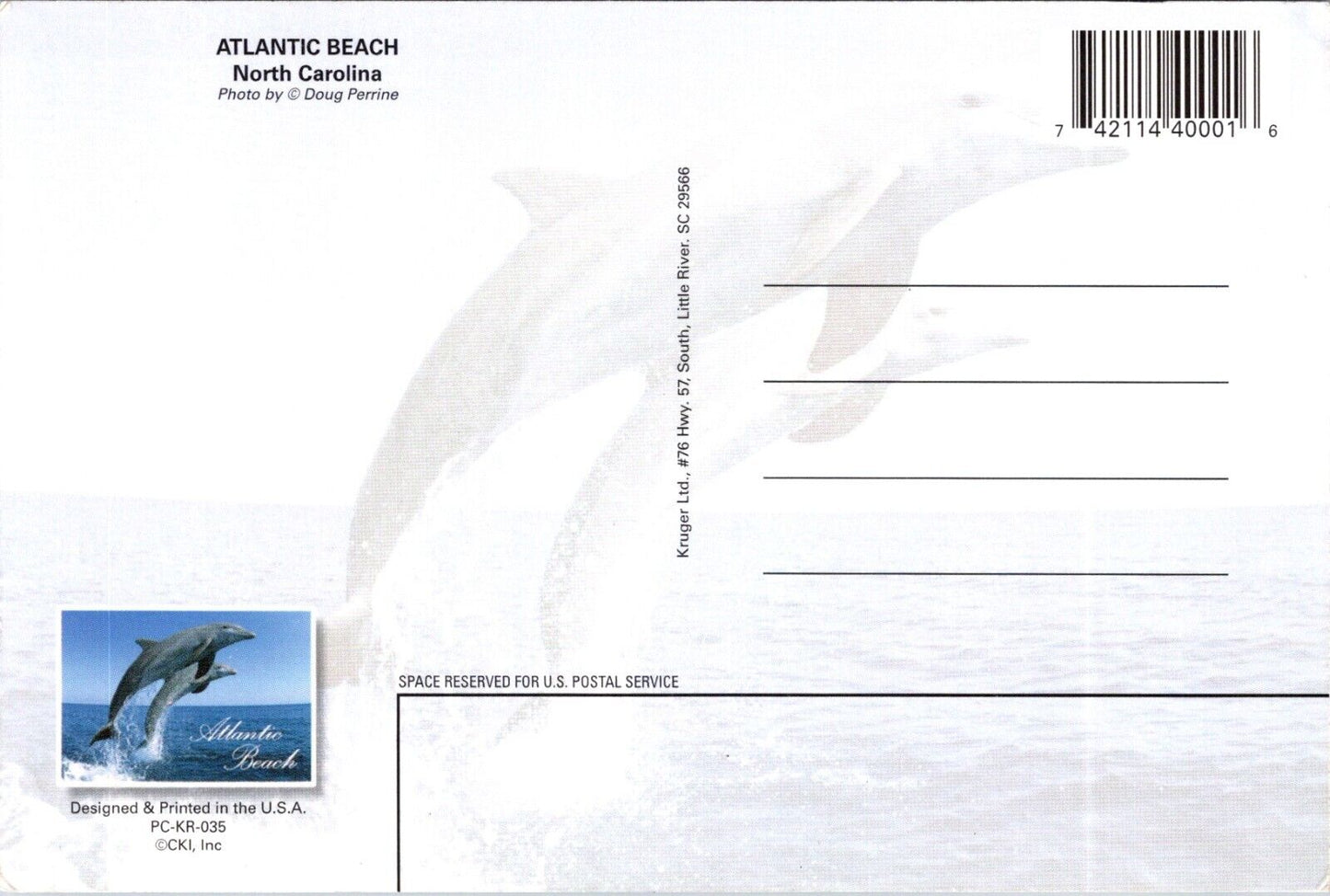 Postcard Post Card Atlantic Beach Dolphin North Carolina