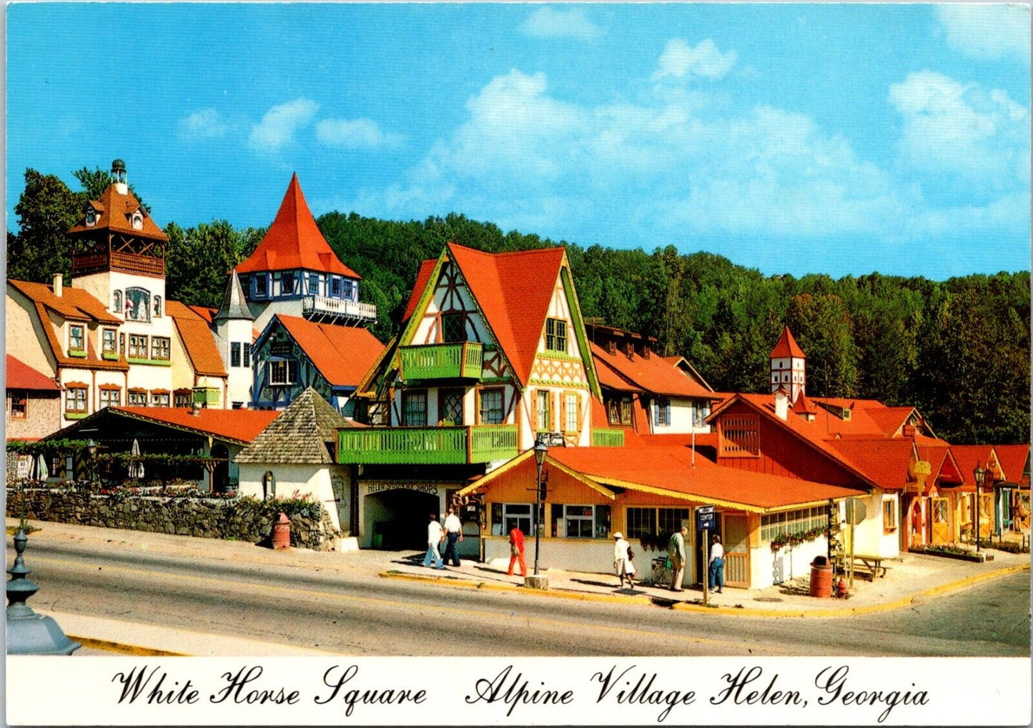 Postcard Post Card Alpine Village Helen Georgia White Horse Square