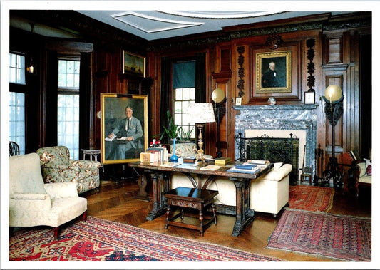 Postcard Post Card Home Of Franklin Roosevelt Living Room & Library