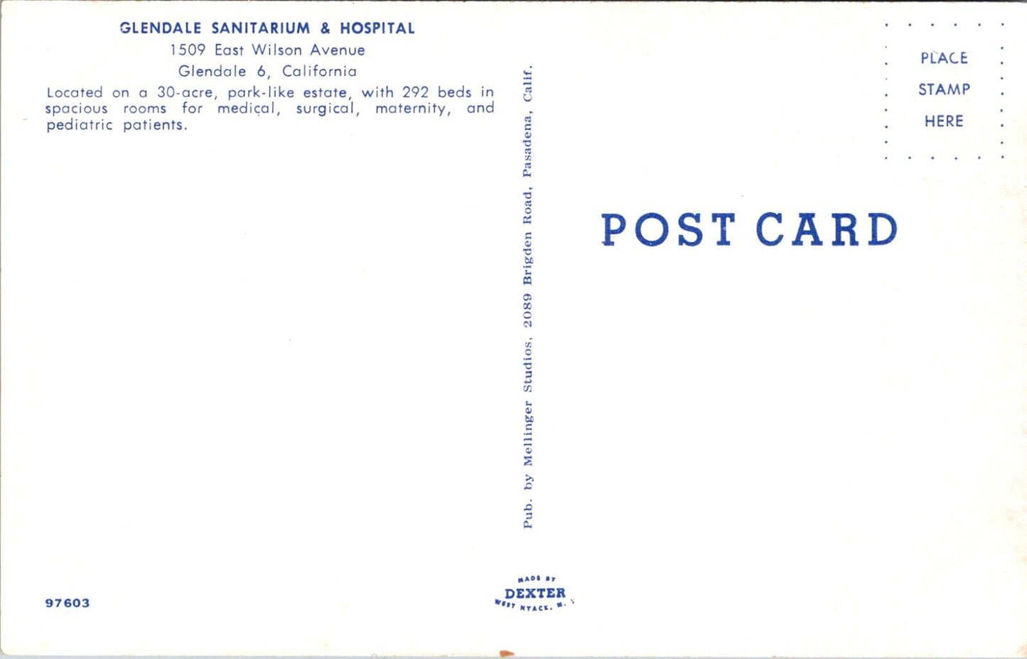 Postcard Glendale Sanitarium & Hospital California