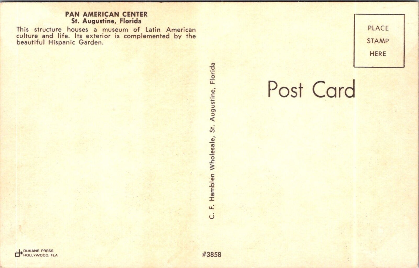 Postcard Pan American Center St. Augustine Florida Museum Of Latin America