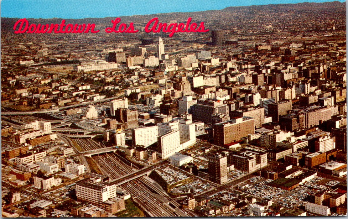 Vintage Postcard Aerial View Los Angeles Showing Harbord Freeway California