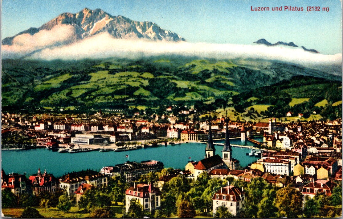 Vintage Postcard Mount Lucerne And Pilatus Switzerland Unposted