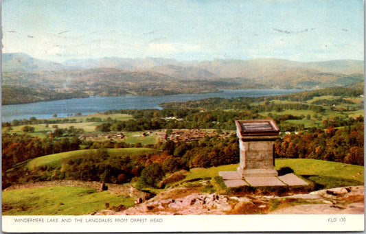 Vintage Postcard Windmere Lake And The Langdales From Orrest Head Posted 1956