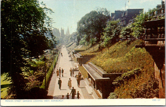 Vintage Postcard Prince Street Gardens Looking West Edinburgh Switzerland