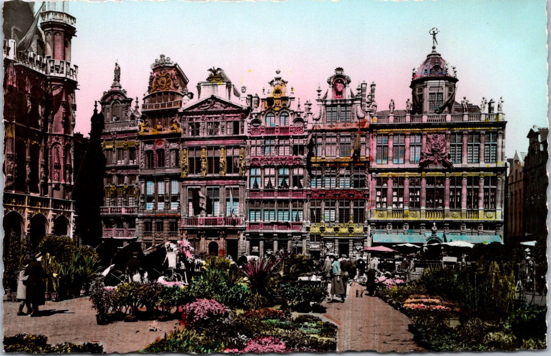 Vintage Postcard Market Place Flower Market Brussels Belgium Unposted