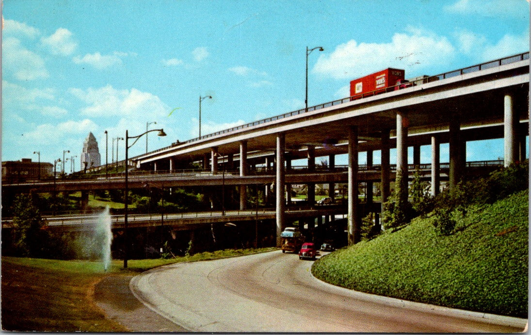 Vintage Postcard Networks Of Freeways Near Civic Center Los Angeles Posted 1962